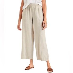 J Jill Love Linen Natural Linen Wide Leg Cropped Pull On Lagenlook Pants Sz S